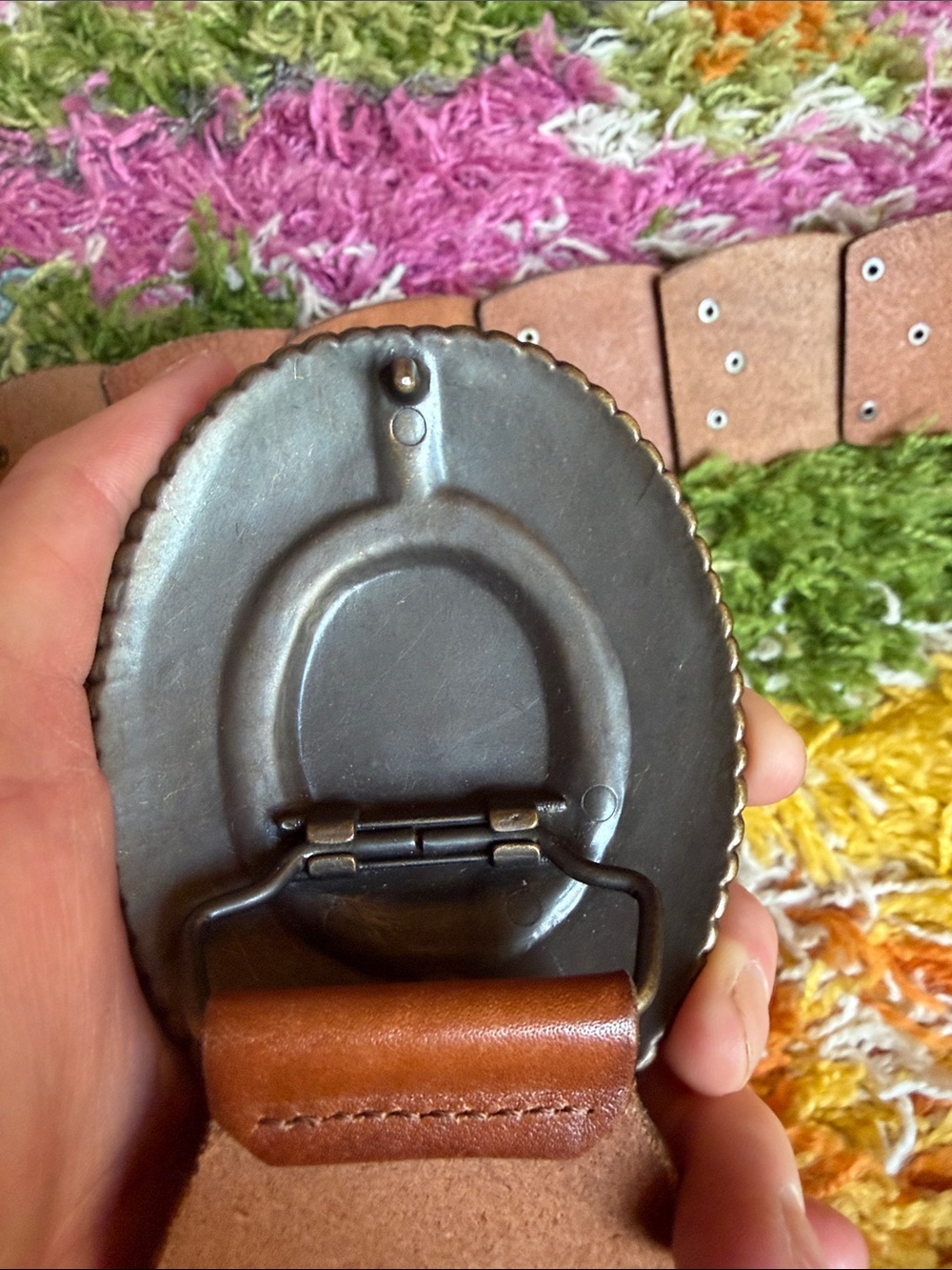 Brown Studded Leather Wide Belt with Decorative Buckle + Studs - Picture 3 of 8